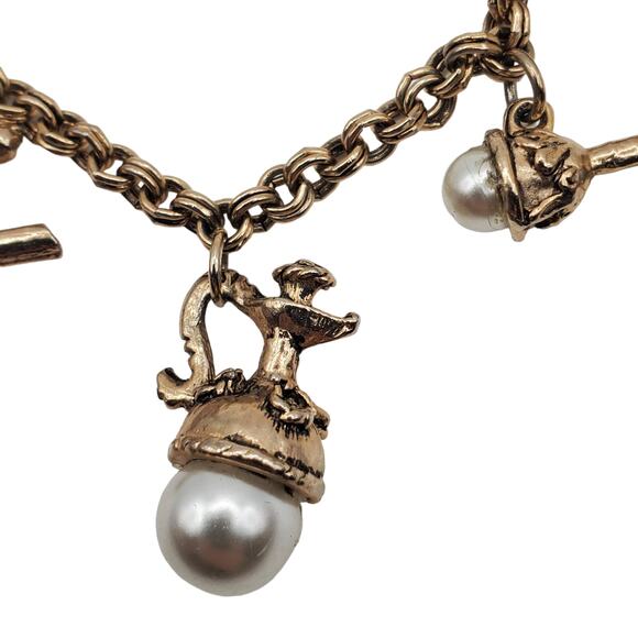 Faux Pearl Drinkware Fun Charm Bracelet Coffee Tea Pot Wine Silver Tone Link - Picture 4 of 8